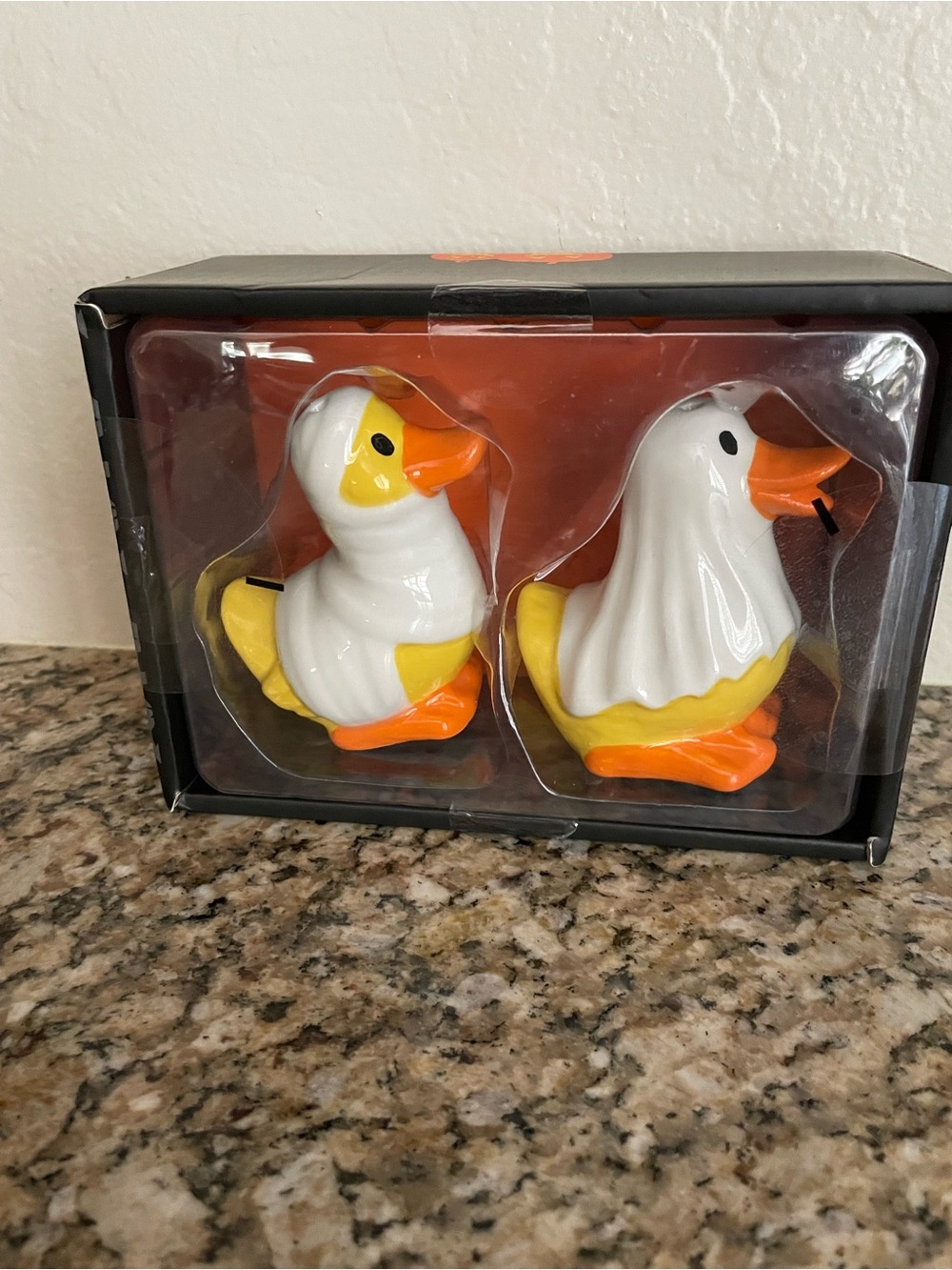 Halloween Mummy  Duck & Ghost Salt and Pepper Set - White and Yellow